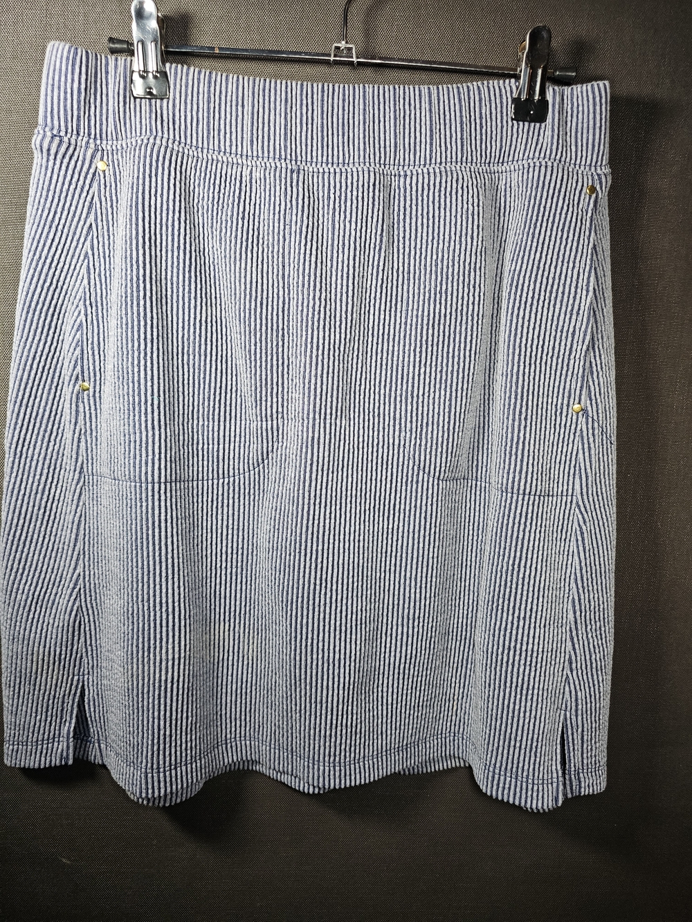 Striped Blue and White Seersucker Skort with Front Pockets